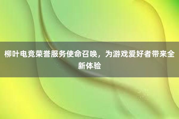 柳叶电竞荣誉服务使命召唤，为游戏爱好者带来全新体验