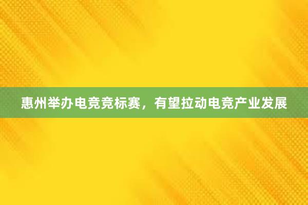 惠州举办电竞竞标赛，有望拉动电竞产业发展